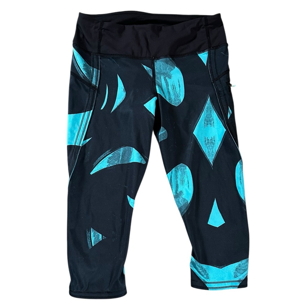 LULULEMON black & aqua abstract pattern crop/capri leggings size 6